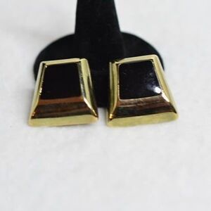 Vintage Mid Century Modern Black Enamel Gold Tone Clip On Like New Earrings